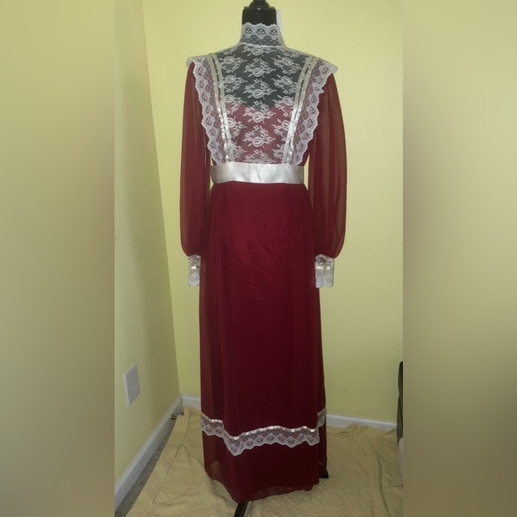 Vintage peasant prairie dress Gunne Sax? lace and chiffon - made in USA - 1970s - Picture 1 of 6